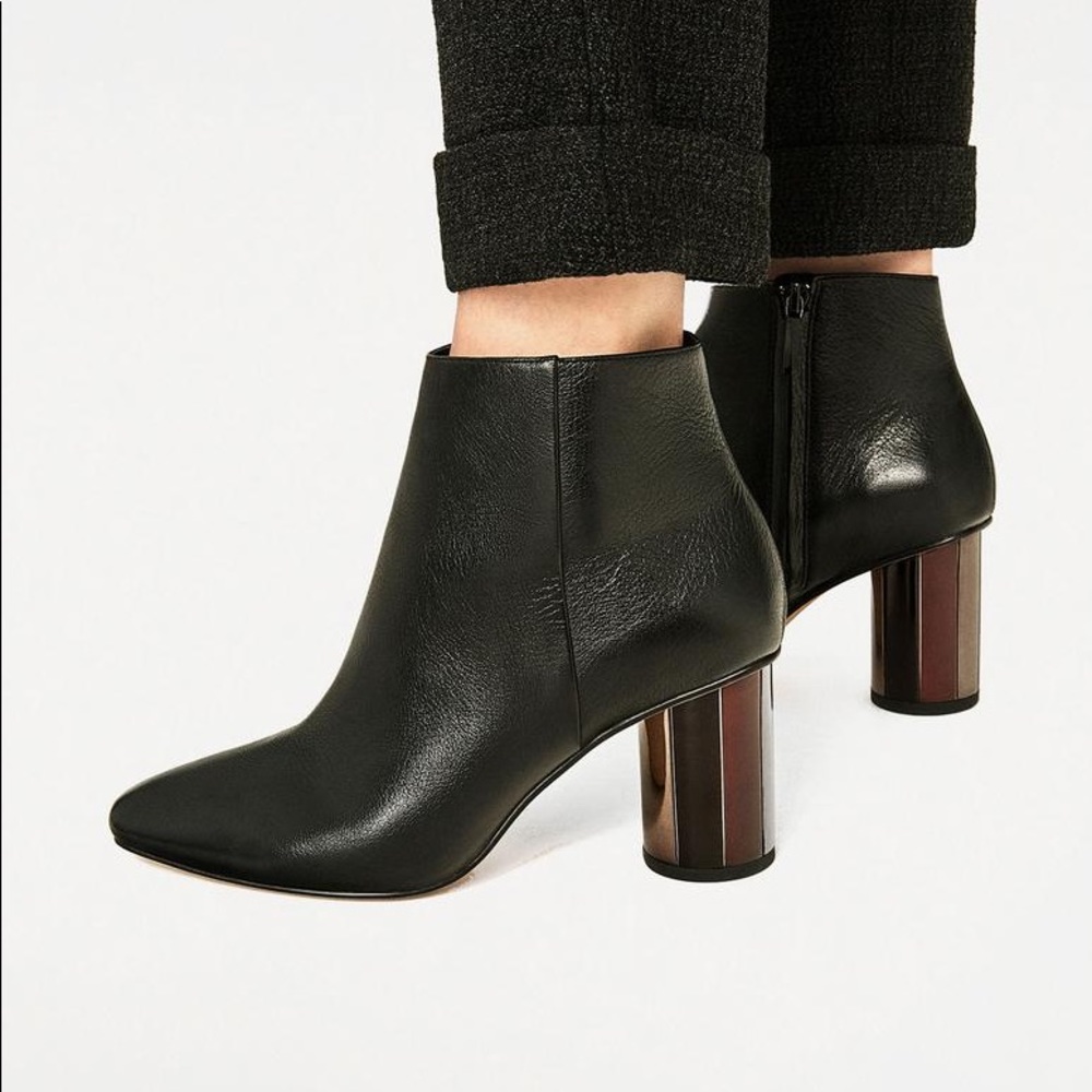 Zara Metallic Heel Ankle Boots